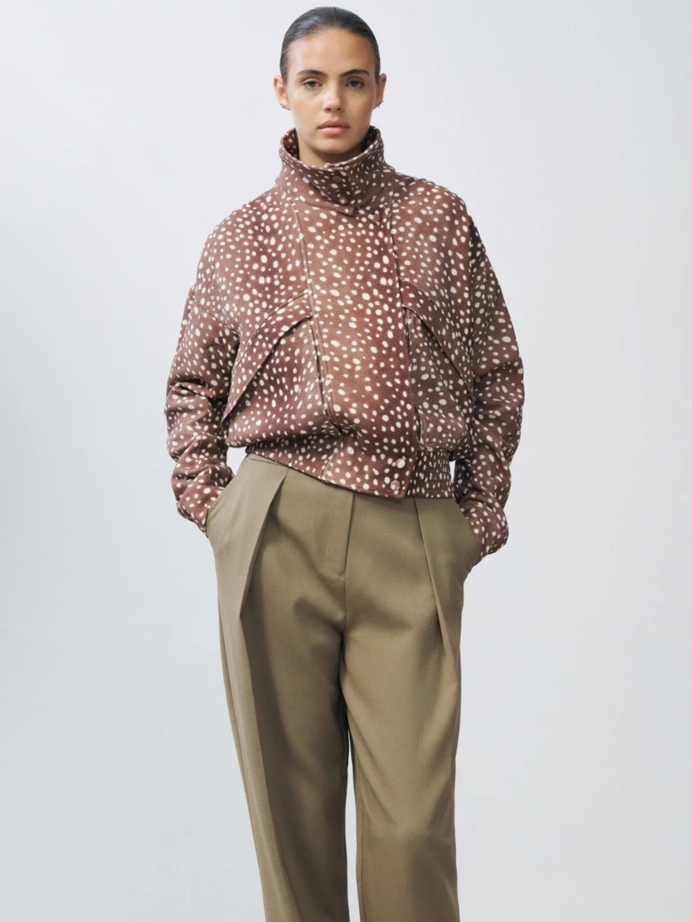 NWT Sofia Richie Grainge Blake 100% Wool Fawn Print Jacket